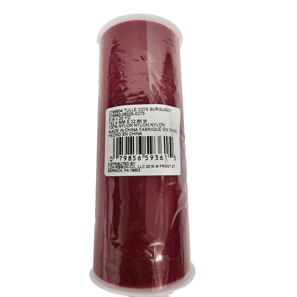 New Offray Tulle Craft Ribbon 6 inch by 25 feet spool burgandy